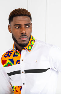 African Styles Clothing | African Mens Fashion - Skinny Fit Strip Button Down Shirt - NATHAN