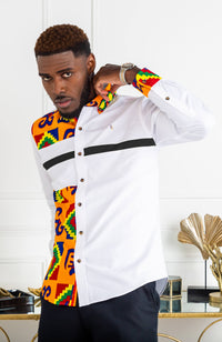 African Styles Clothing | African Mens Fashion - Skinny Fit Strip Button Down Shirt - NATHAN
