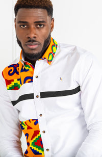 African Styles Clothing | African Mens Fashion - Skinny Fit Strip Button Down Shirt - NATHAN