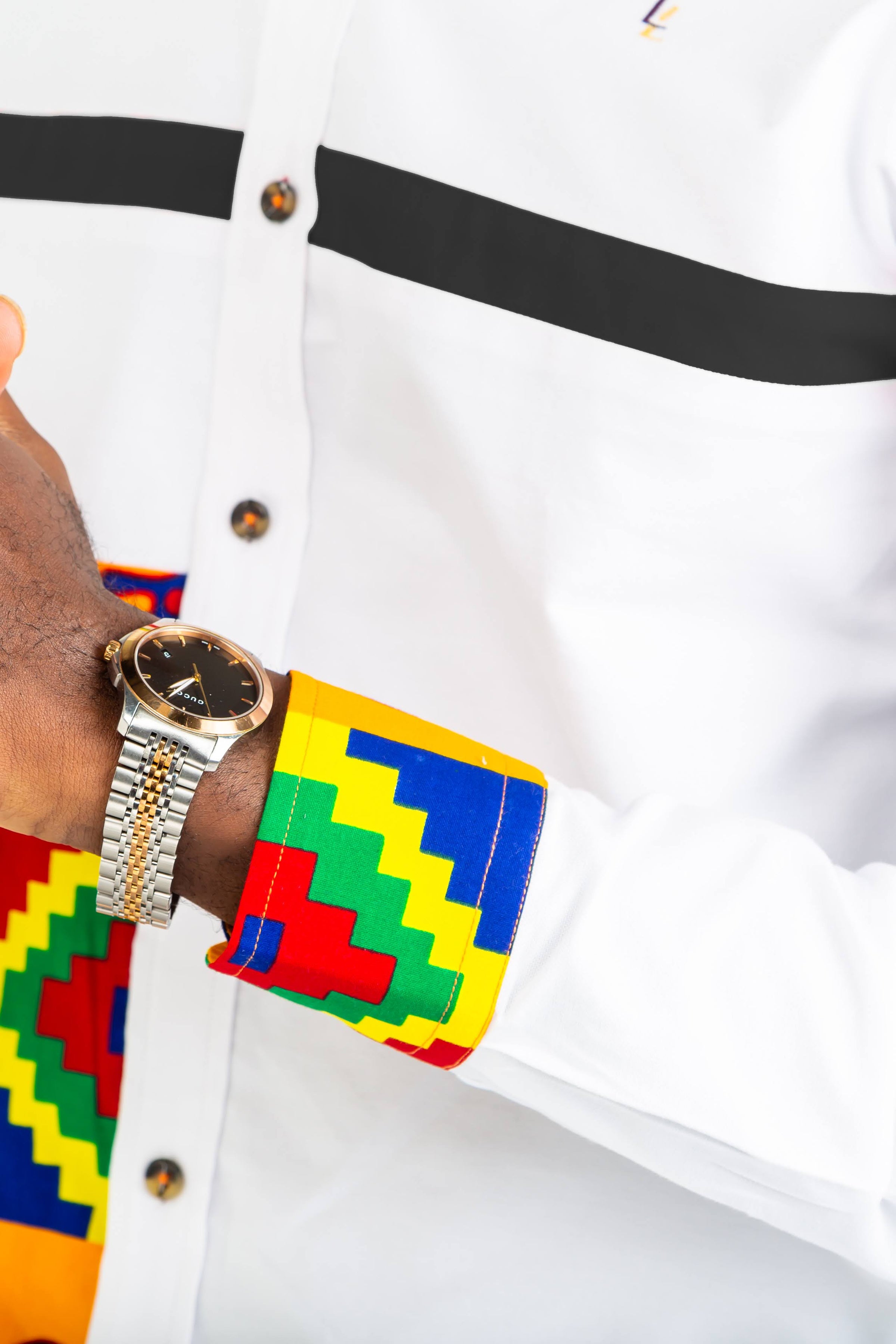 African Styles Clothing | African Mens Fashion - Skinny Fit Strip Button Down Shirt - NATHAN