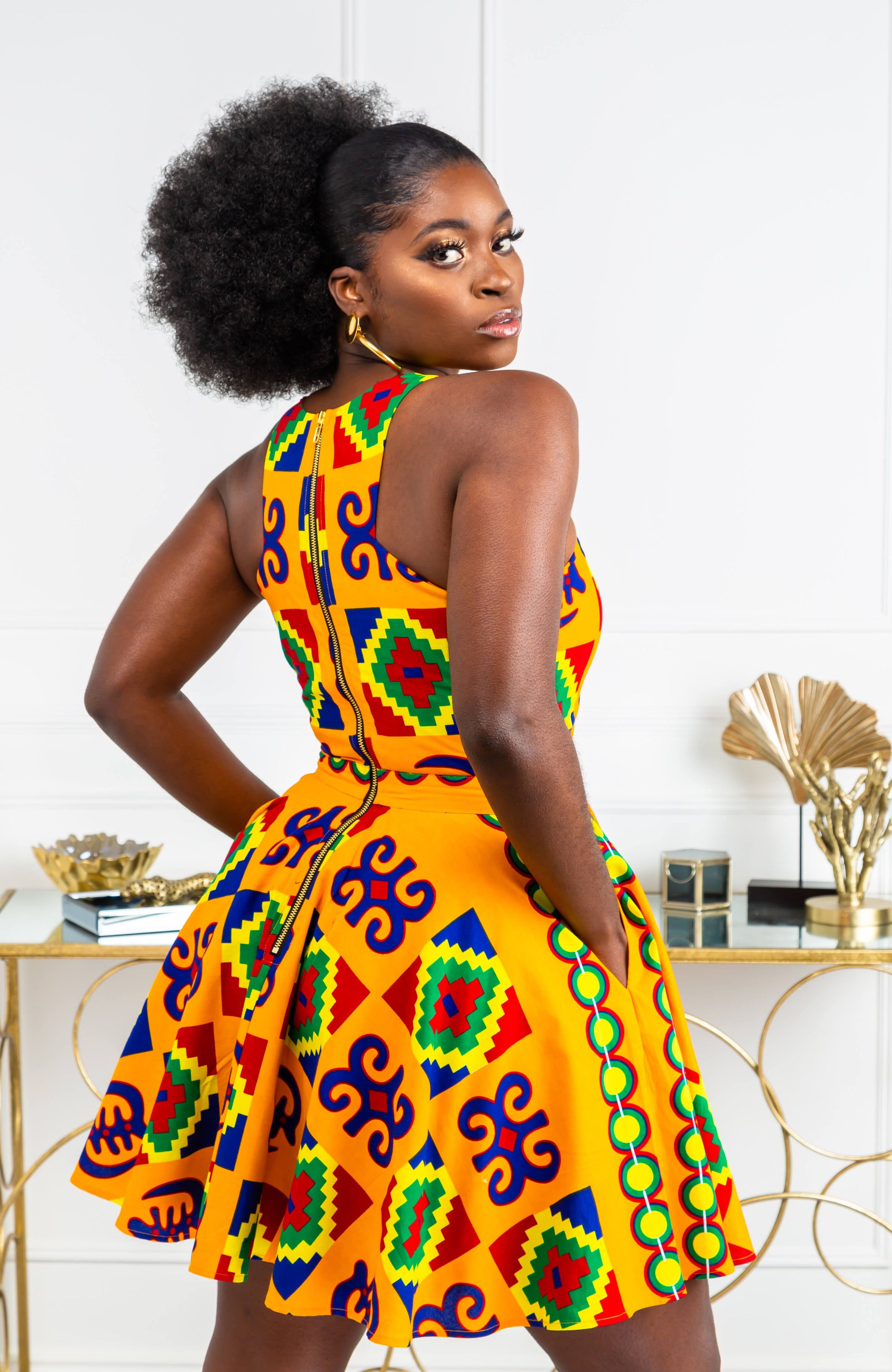 African Print Peplum Midi Dress - NATALIA