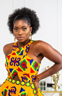 African Print Peplum Midi Dress - NATALIA