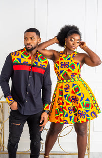 African Print Peplum Midi Dress - NATALIA