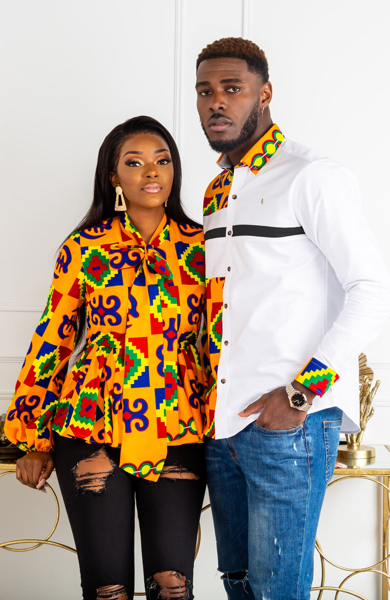 African Print Blouse - Ankara Pussybow Peplum Top - NATALIA