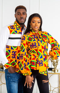 African Print Blouse - Ankara Pussybow Peplum Top - NATALIA