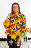 African Print Blouse - Ankara Pussybow Peplum Top - NATALIA