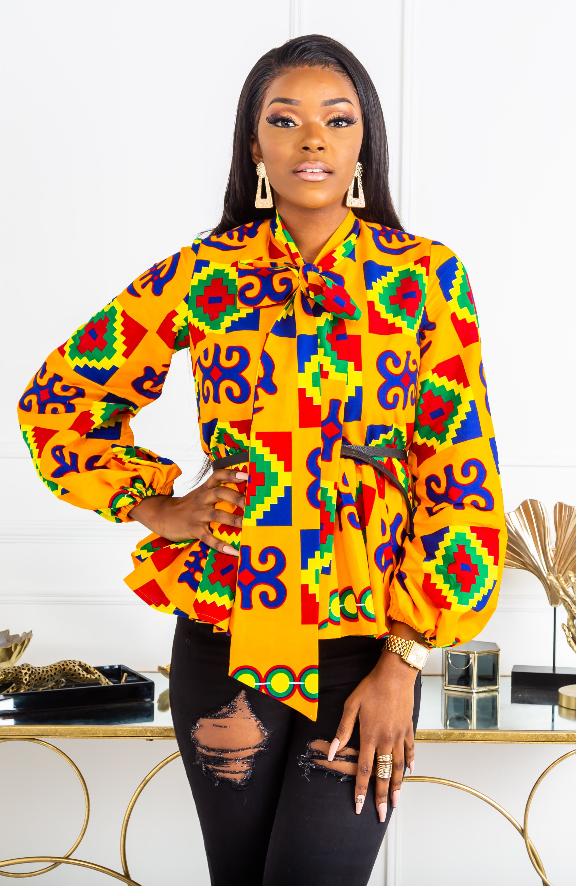 african print peplum shirt