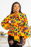 African Print Blouse - Ankara Pussybow Peplum Top - NATALIA