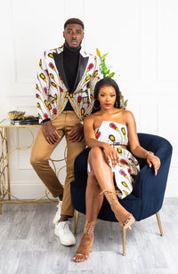 African Print Asymmetric Tube Fold Over Strapless Midi Dress - PAMELA