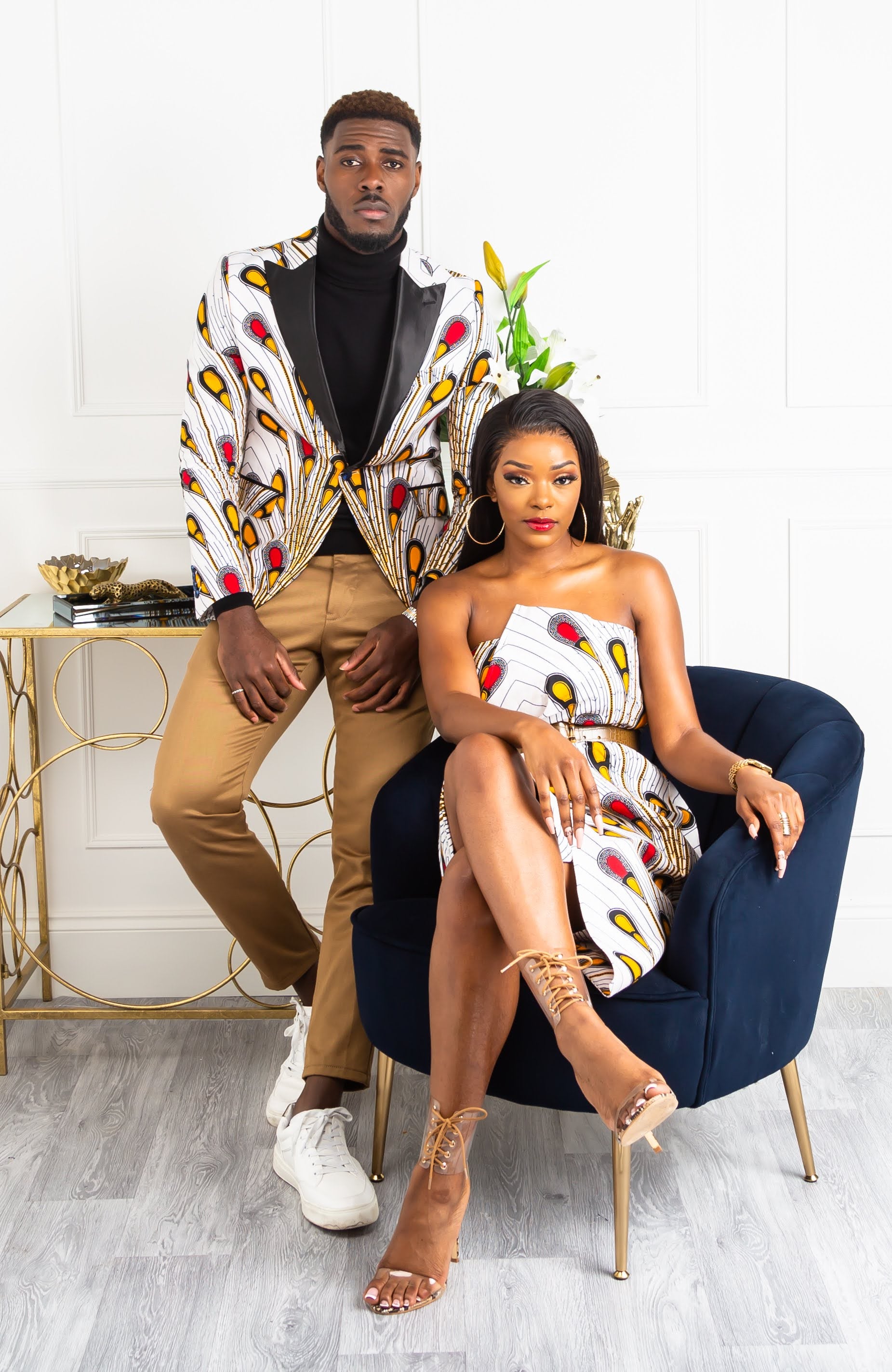 African Print Asymmetric Tube Fold Over Strapless Midi Dress - PAMELA