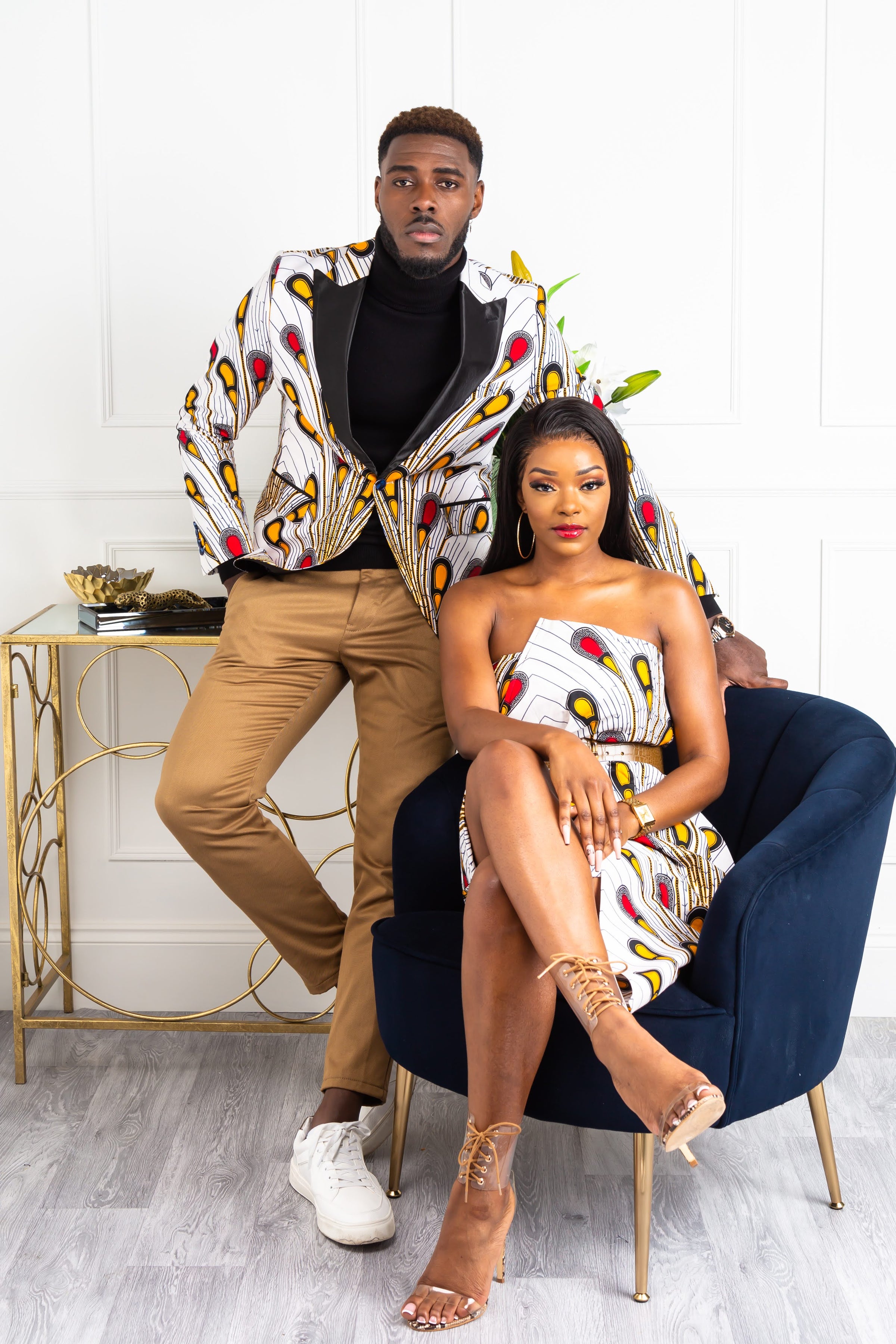 African Print Asymmetric Tube Fold Over Strapless Midi Dress - PAMELA