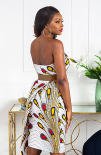 African Print Asymmetric Tube Fold Over Strapless Midi Dress - PAMELA