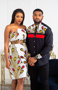 African Print Asymmetric Tube Fold Over Strapless Midi Dress - PAMELA