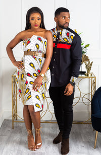 African Print Asymmetric Tube Fold Over Strapless Midi Dress - PAMELA