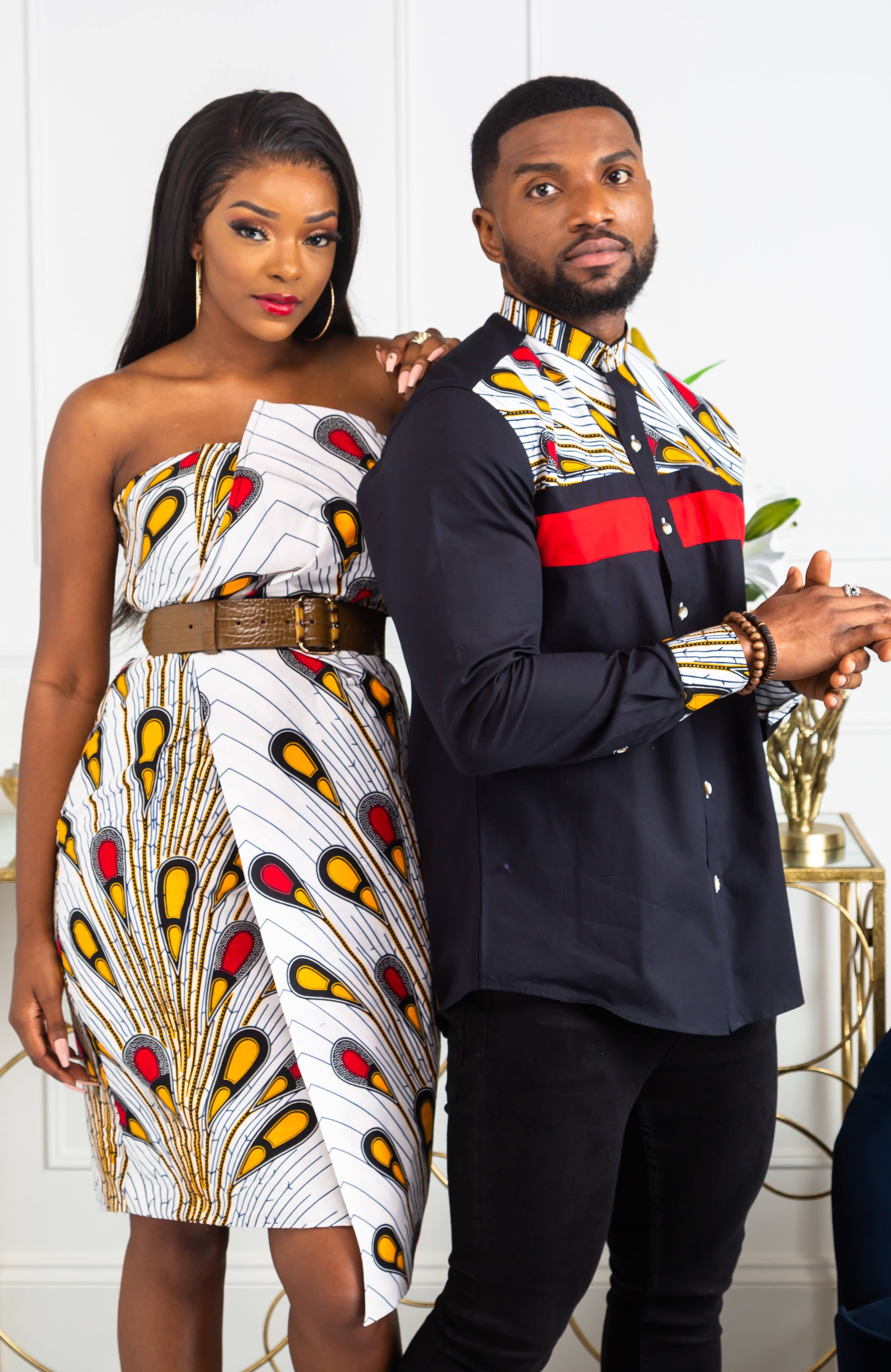 African Print Asymmetric Tube Fold Over Strapless Midi Dress - PAMELA