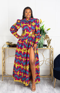 Ankara Long Dress - African Print Pussy-bow Maxi Dress - JAMILA