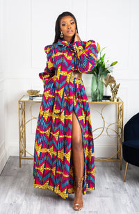 Ankara Long Dress - African Print Pussy-bow Maxi Dress - JAMILA