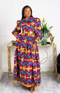 Ankara Long Dress - African Print Pussy-bow Maxi Dress - JAMILA