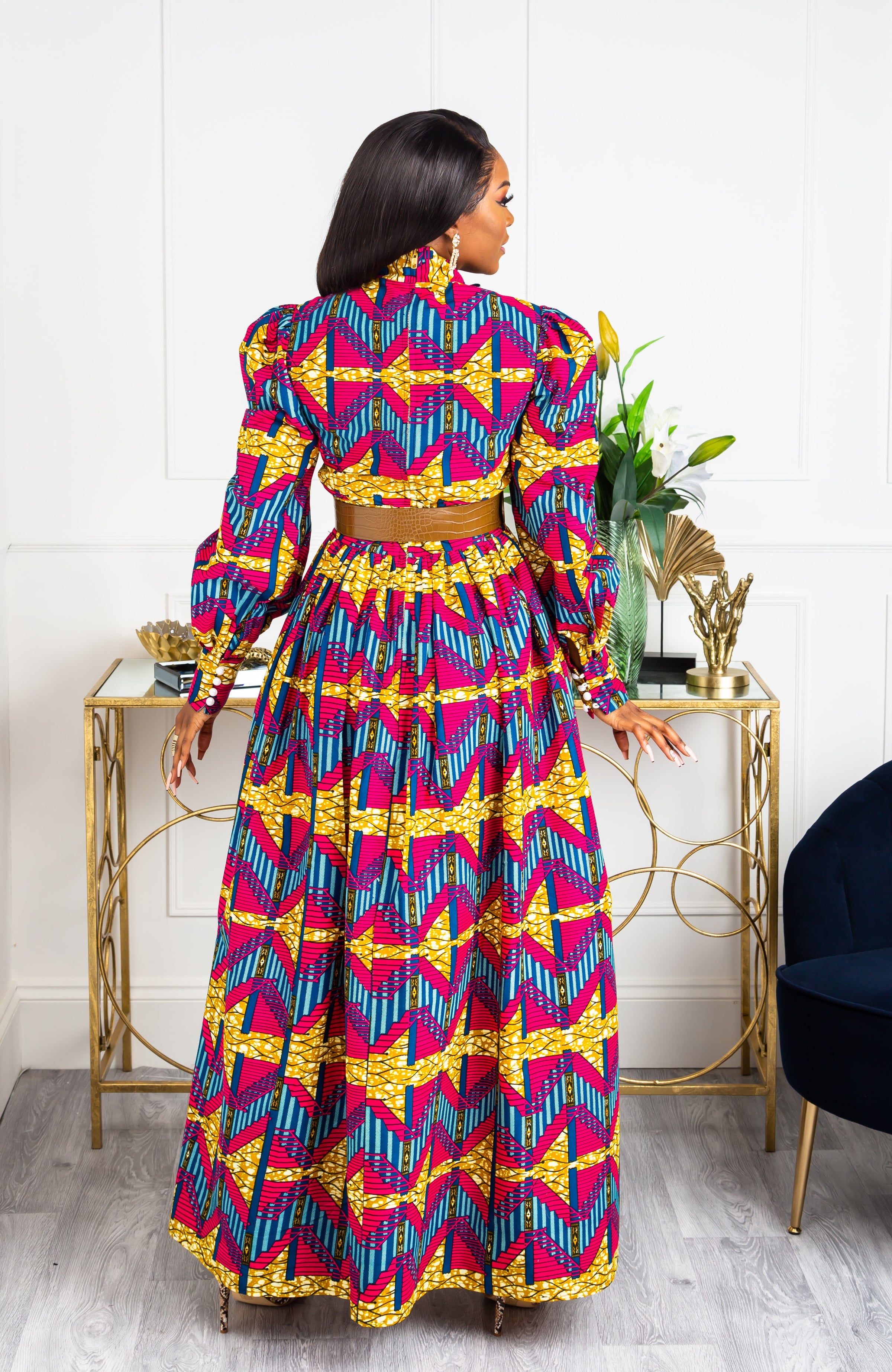 Ankara Long Dress - African Print Pussy-bow Maxi Dress - JAMILA