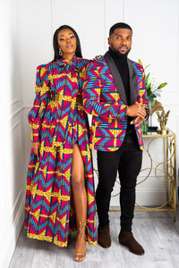 Ankara Long Dress - African Print Pussy-bow Maxi Dress - JAMILA