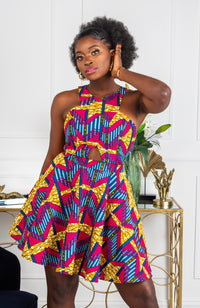African Print Cross Front Mini Length Dress - JAMILA