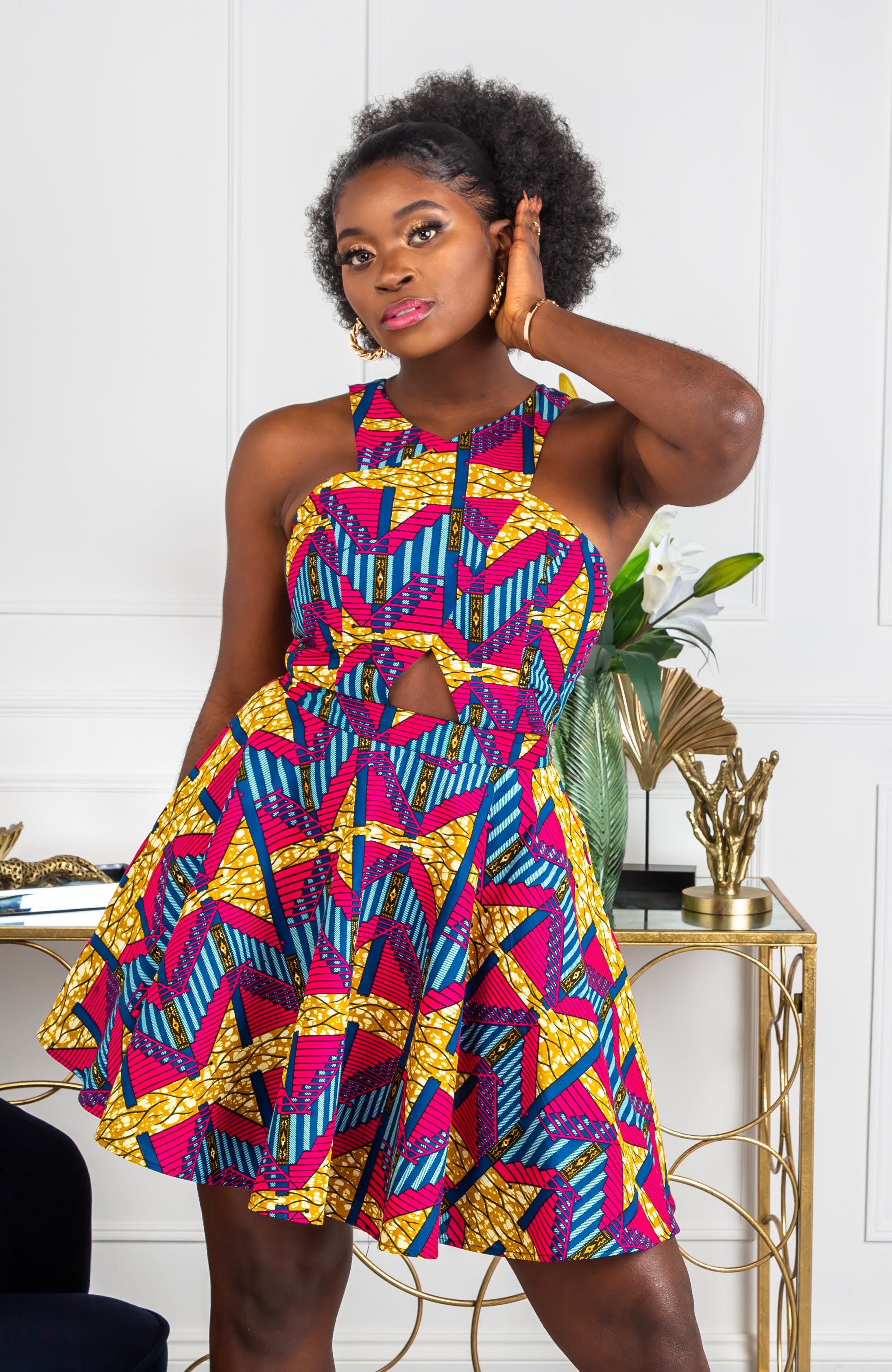 African Print Cross Front Mini Length Dress - JAMILA