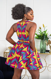 African Print Cross Front Mini Length Dress - JAMILA
