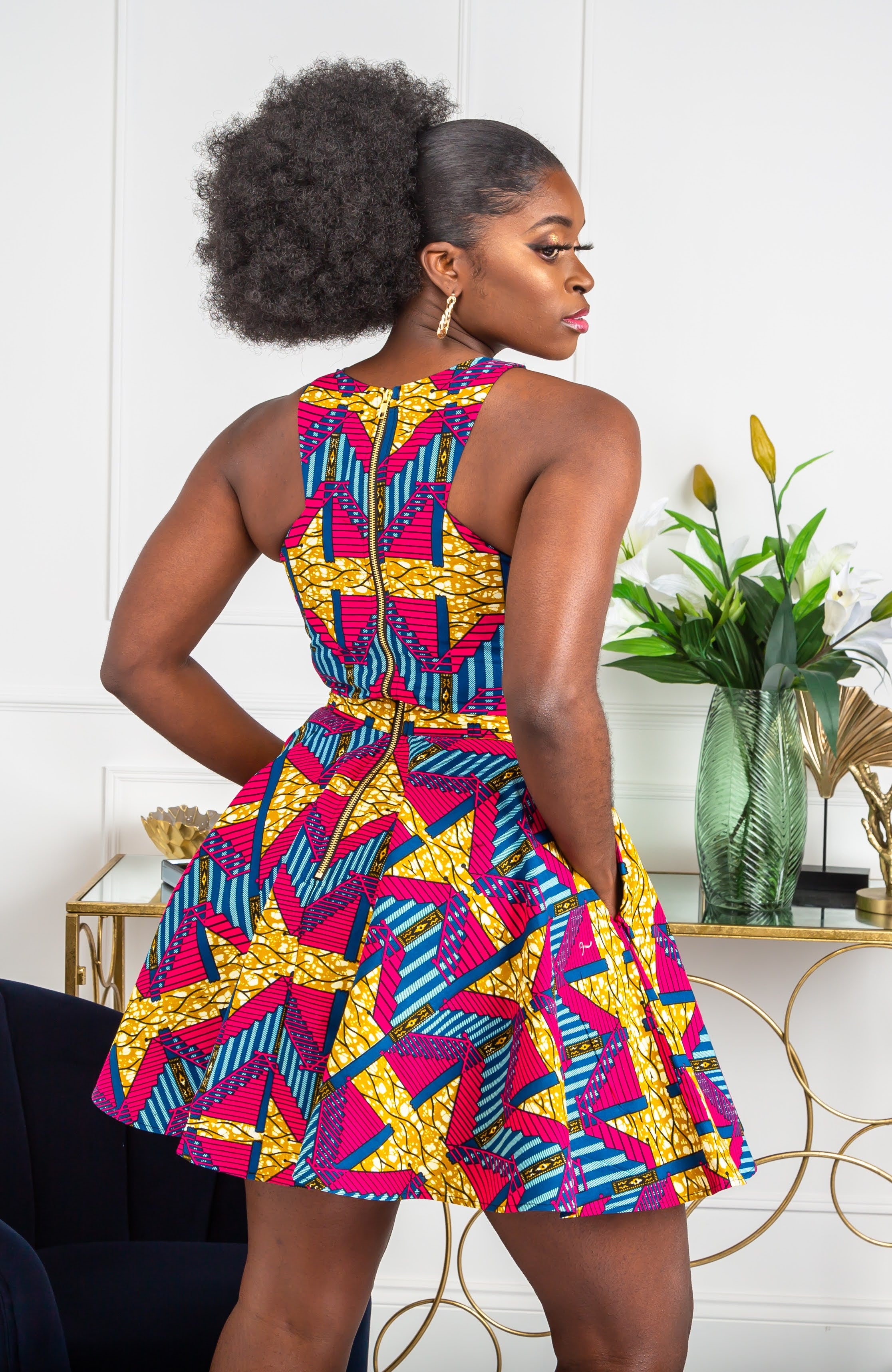 African Print Cross Front Mini Length Dress - JAMILA