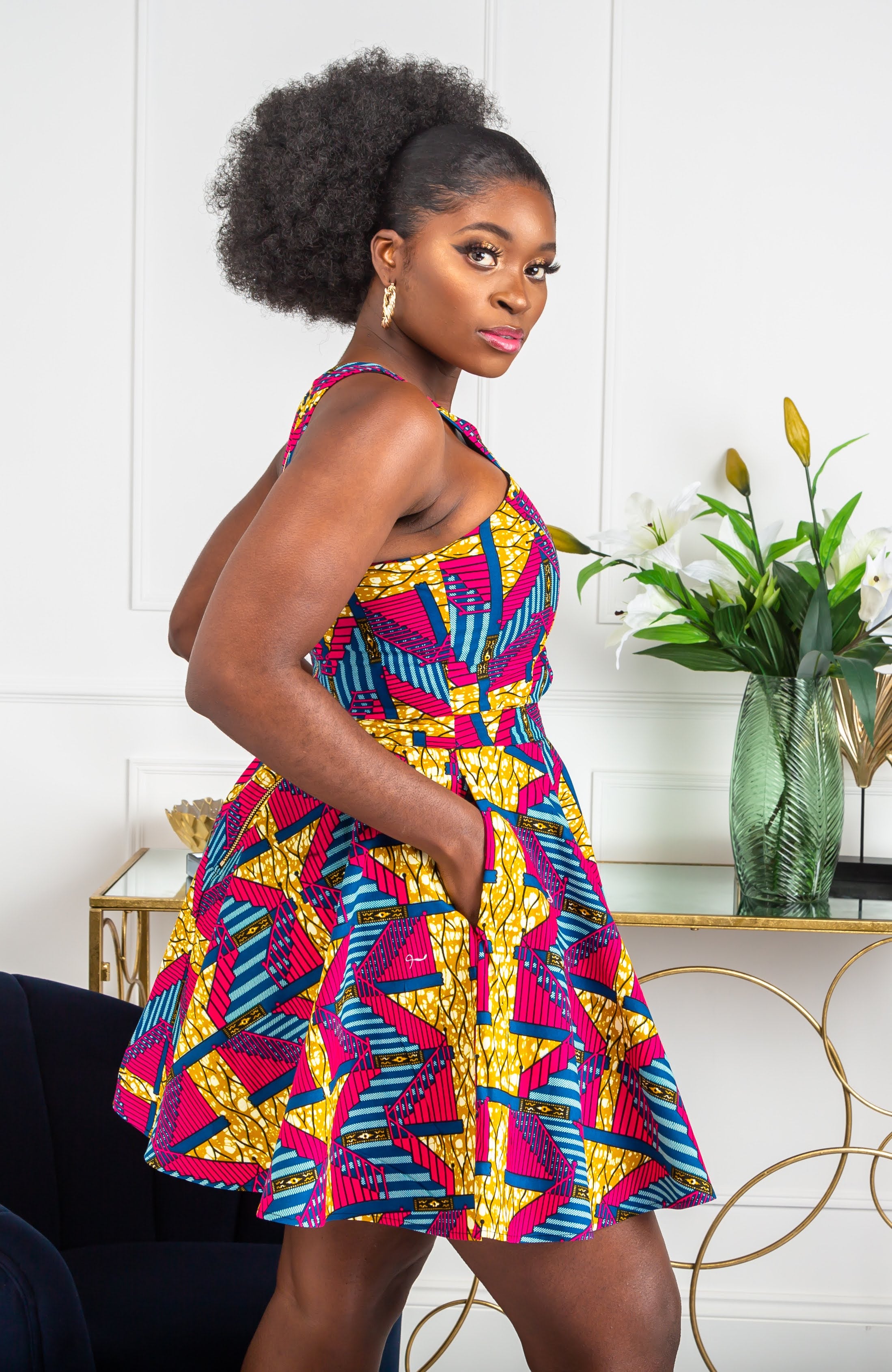 African Print Cross Front Mini Length Dress - JAMILA