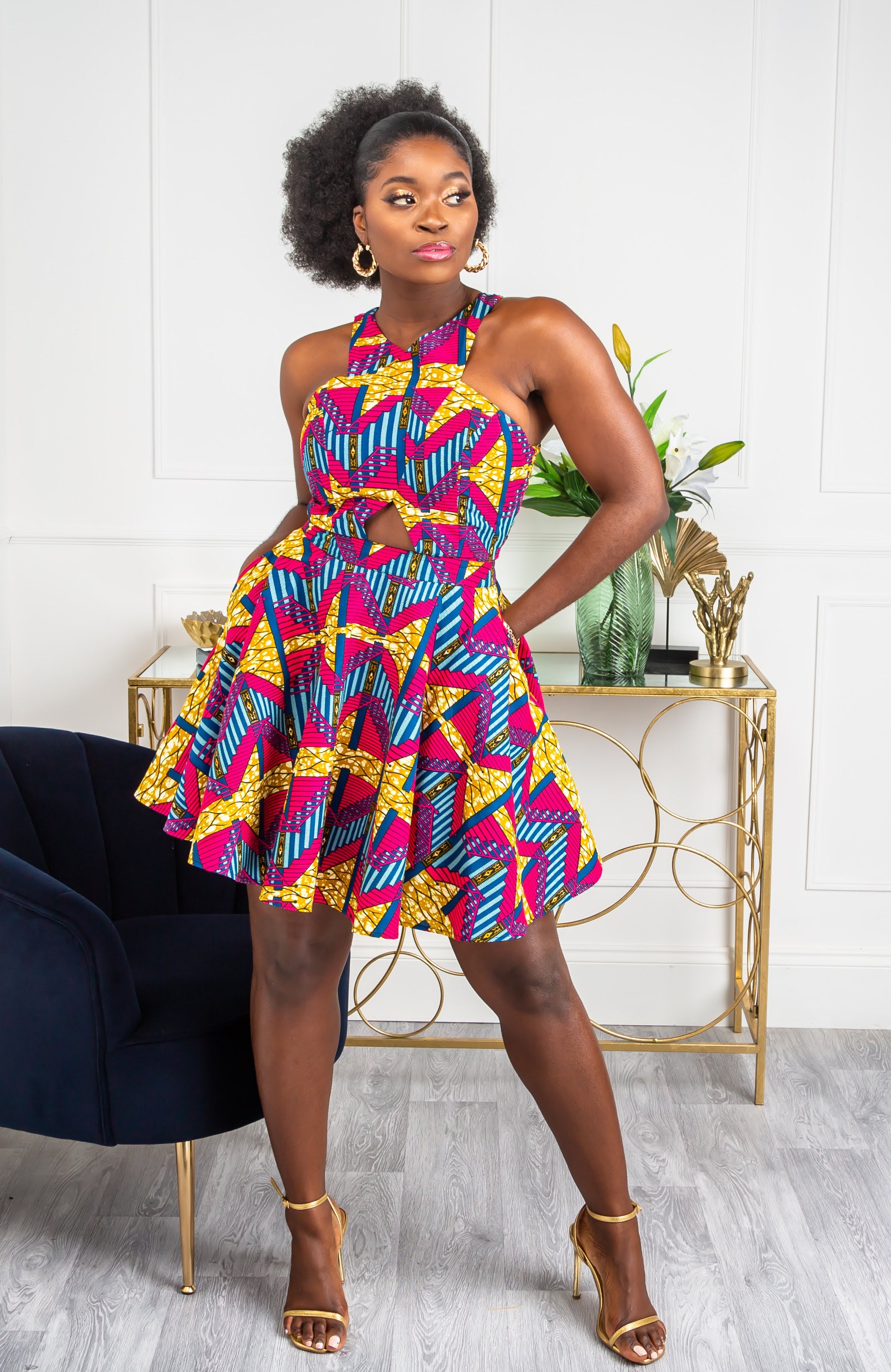 African Print Cross Front Mini Length Dress - JAMILA