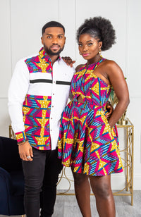 African Print Cross Front Mini Length Dress - JAMILA