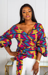 African Print Off Shoulder Wrap Blouse - Ankara Wrap Bardot Top - JAMILA