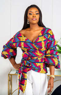 African Print Off Shoulder Wrap Blouse - Ankara Wrap Bardot Top - JAMILA