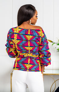 African Print Off Shoulder Wrap Blouse - Ankara Wrap Bardot Top - JAMILA