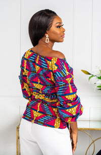 African Print Off Shoulder Wrap Blouse - Ankara Wrap Bardot Top - JAMILA