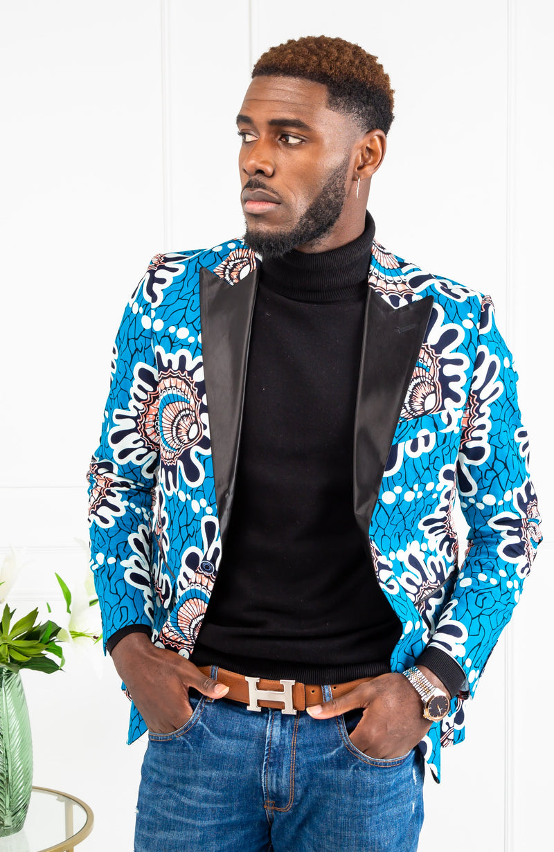 Men African Fashion - Tailored Fit Shawl Collar African Print Blazer for Men - GERALD