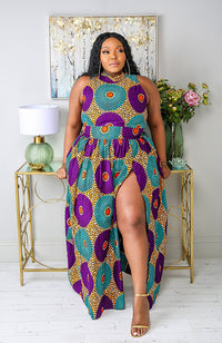 African Sleeveless Long Dress - Turtleneck Dashiki Maxi Dress - PETRA