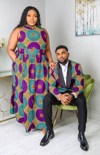 African Sleeveless Long Dress - Turtleneck Dashiki Maxi Dress - PETRA