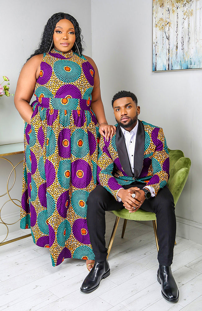 African Sleeveless Long Dress - Turtleneck Dashiki Maxi Dress - PETRA