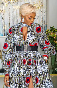 Deep V Turtleneck Ankara Maxi Dress - Long Sleeved Maxi Dress - DEBRA