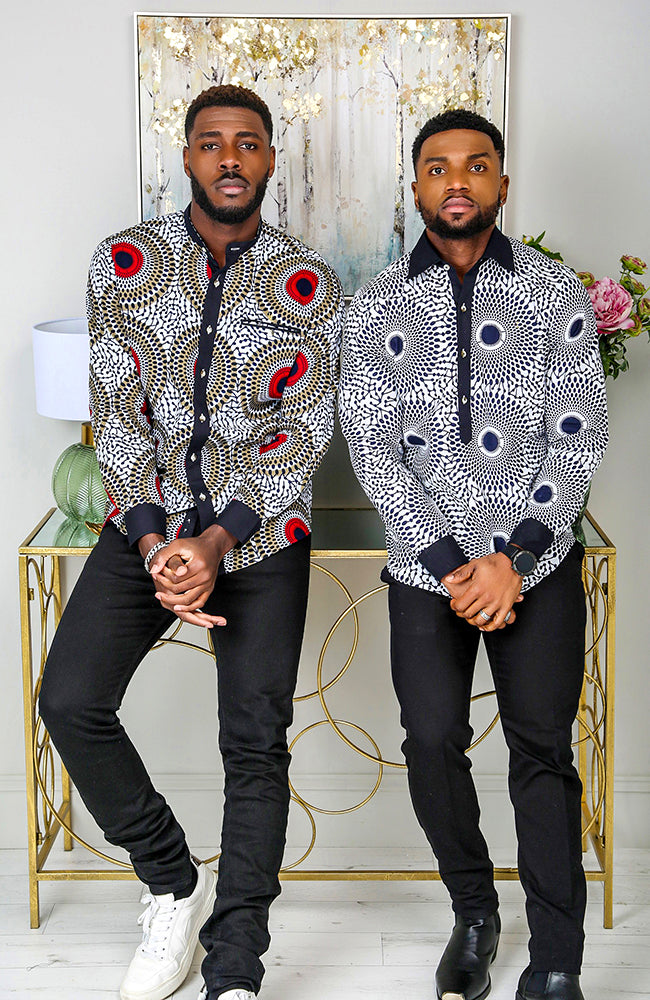 African Shirts for Men | Mens African Shirt - Mens Long-sleeve Polo - Alexander