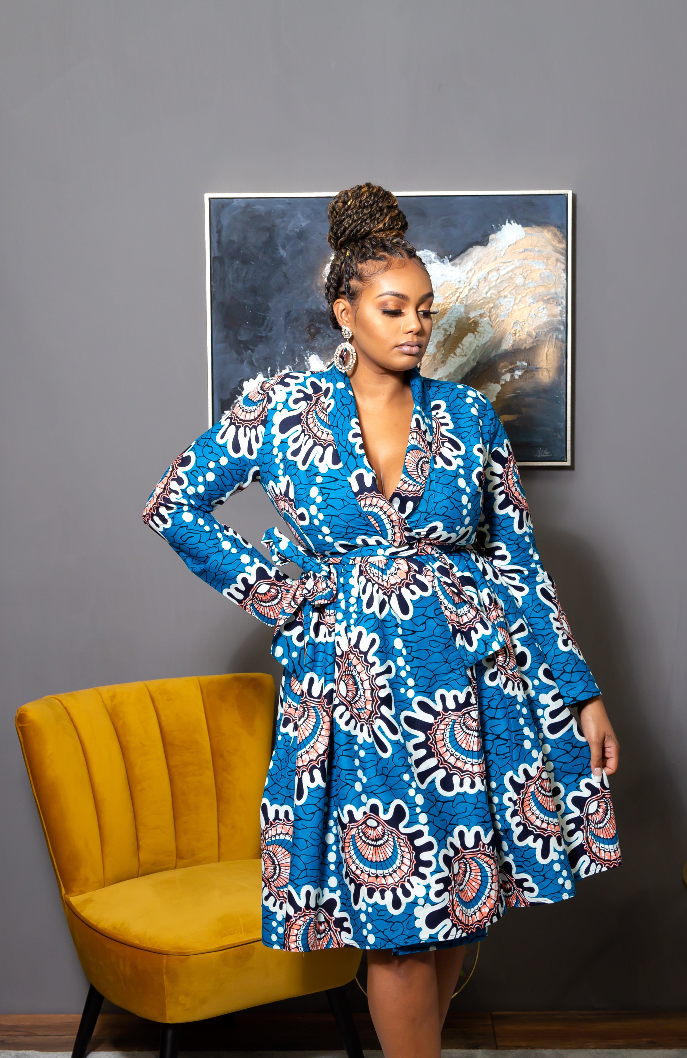 L'AVIYE African Styles - Ankara Wrap Fit & Flare Midi Dress - GEMMA
