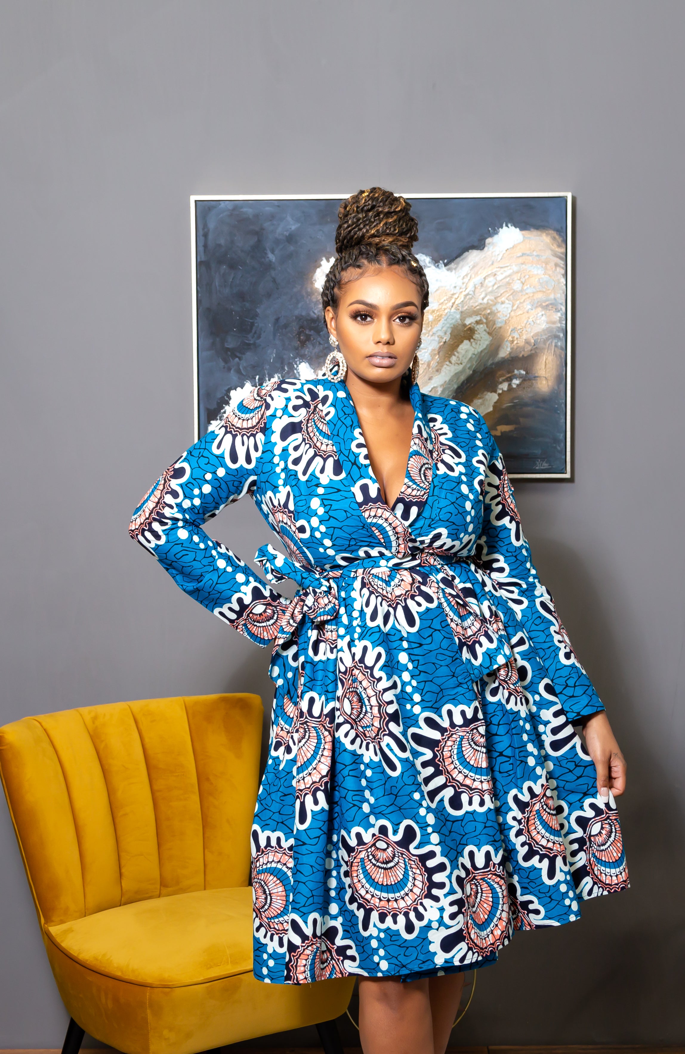 L'AVIYE African Styles - Ankara Wrap Fit & Flare Midi Dress - GEMMA