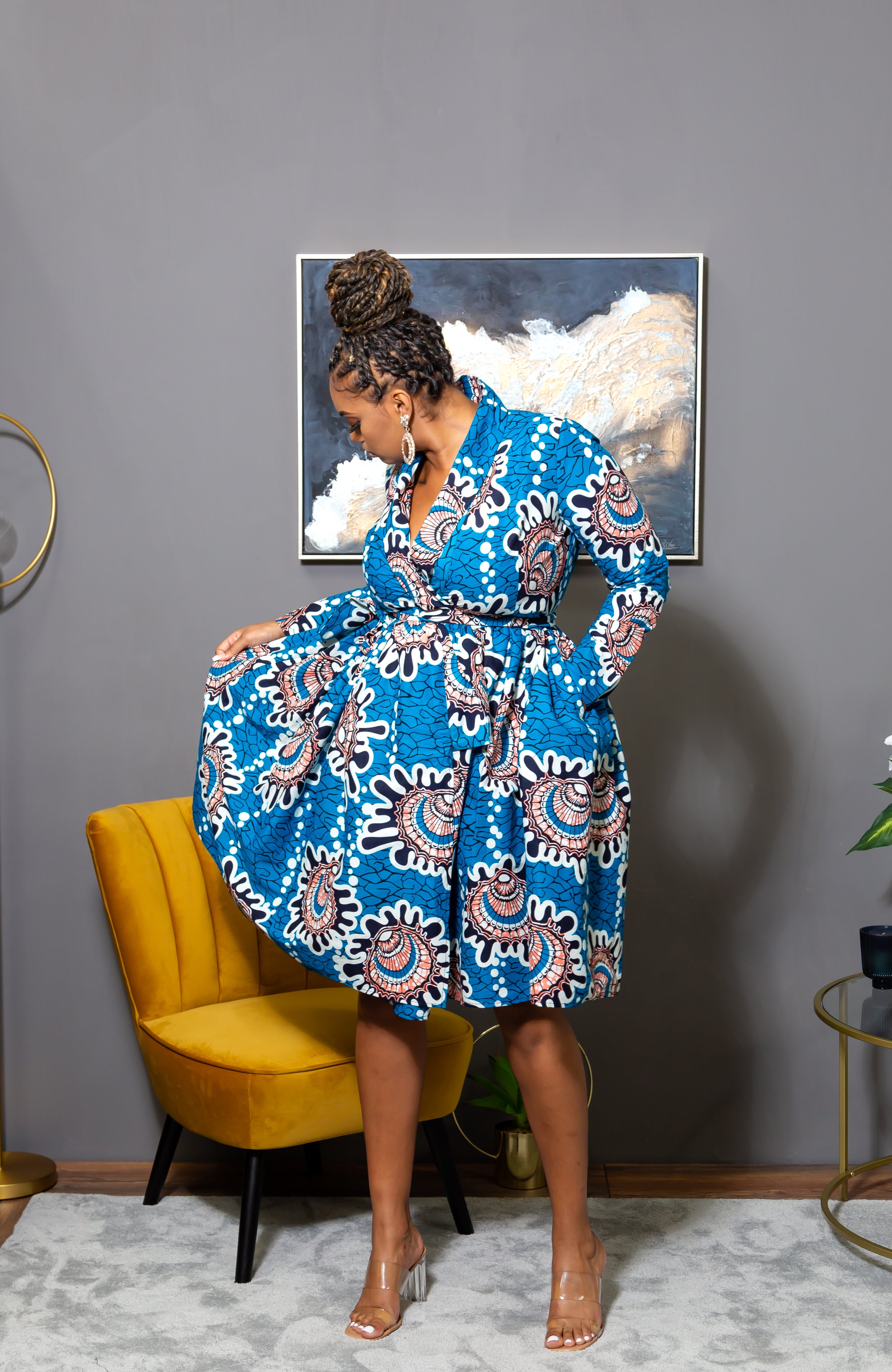 L'AVIYE African Styles - Ankara Wrap Fit & Flare Midi Dress - GEMMA