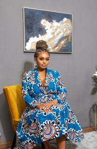 L'AVIYE African Styles - Ankara Wrap Fit & Flare Midi Dress - GEMMA