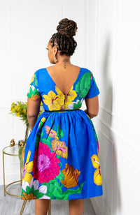 African Print Short Sleeved Fit and Flare Midi Dress - ARIA