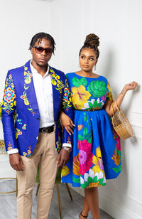 African Print Short Sleeved Fit and Flare Midi Dress - ARIA