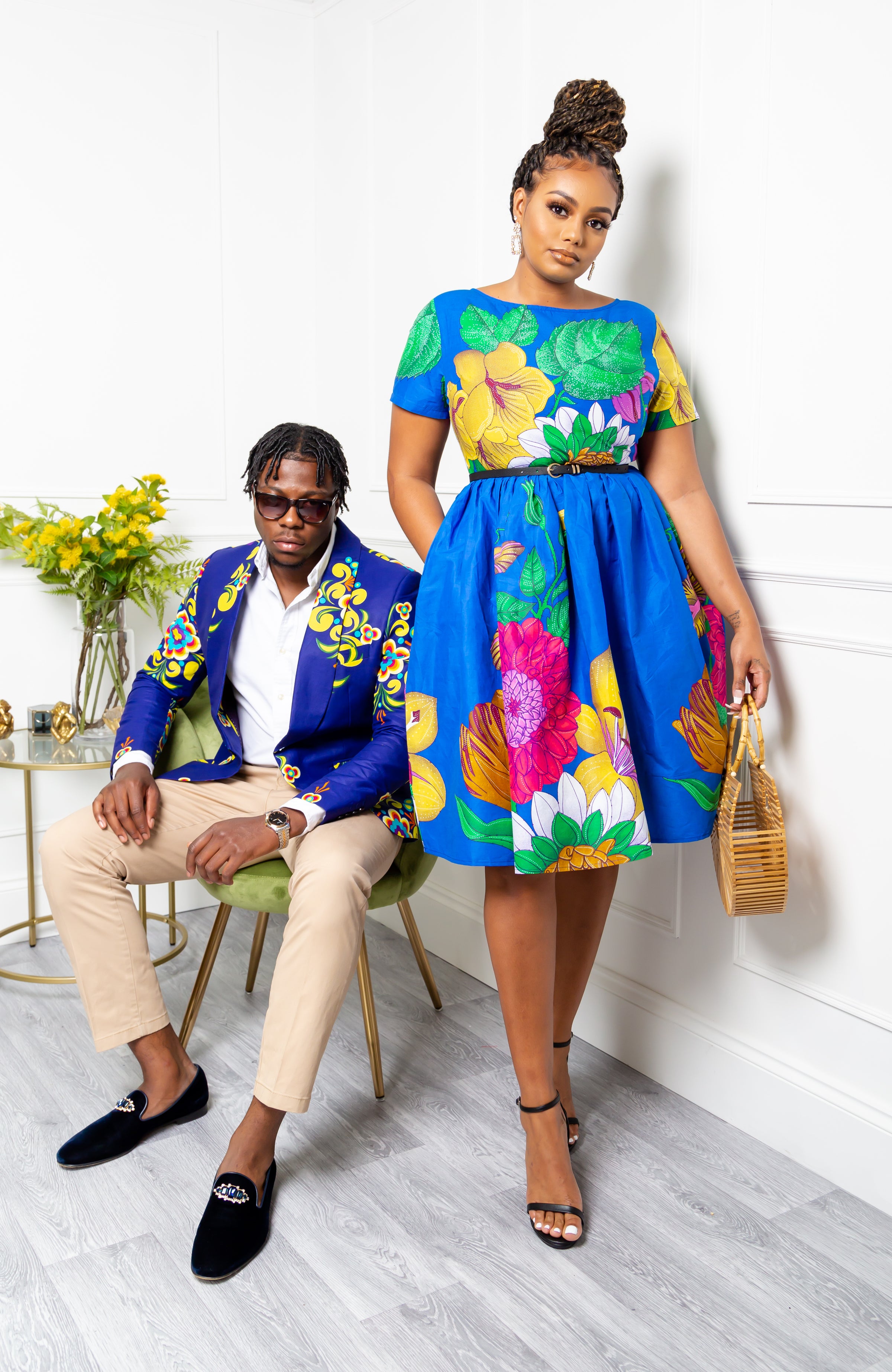 African Print Short Sleeved Fit and Flare Midi Dress - ARIA