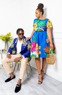 African Print Short Sleeved Fit and Flare Midi Dress - ARIA