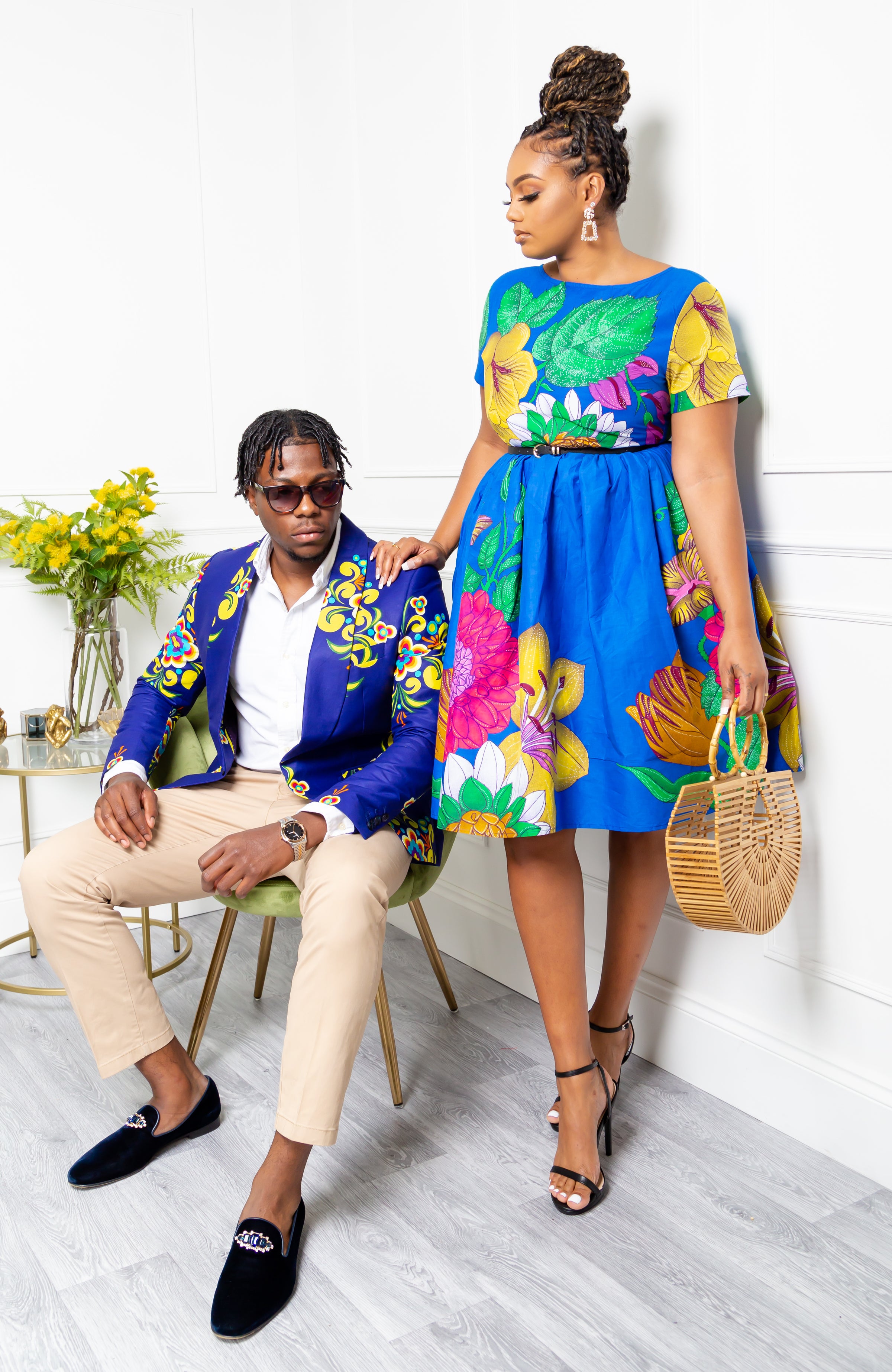 African Print Short Sleeved Fit and Flare Midi Dress - ARIA